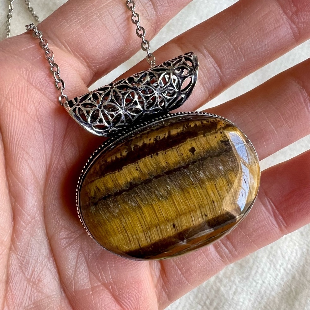 925 You Choose! Sacred Geometry TIGERS EYE Necklace Pendant - Picture 5 of 9